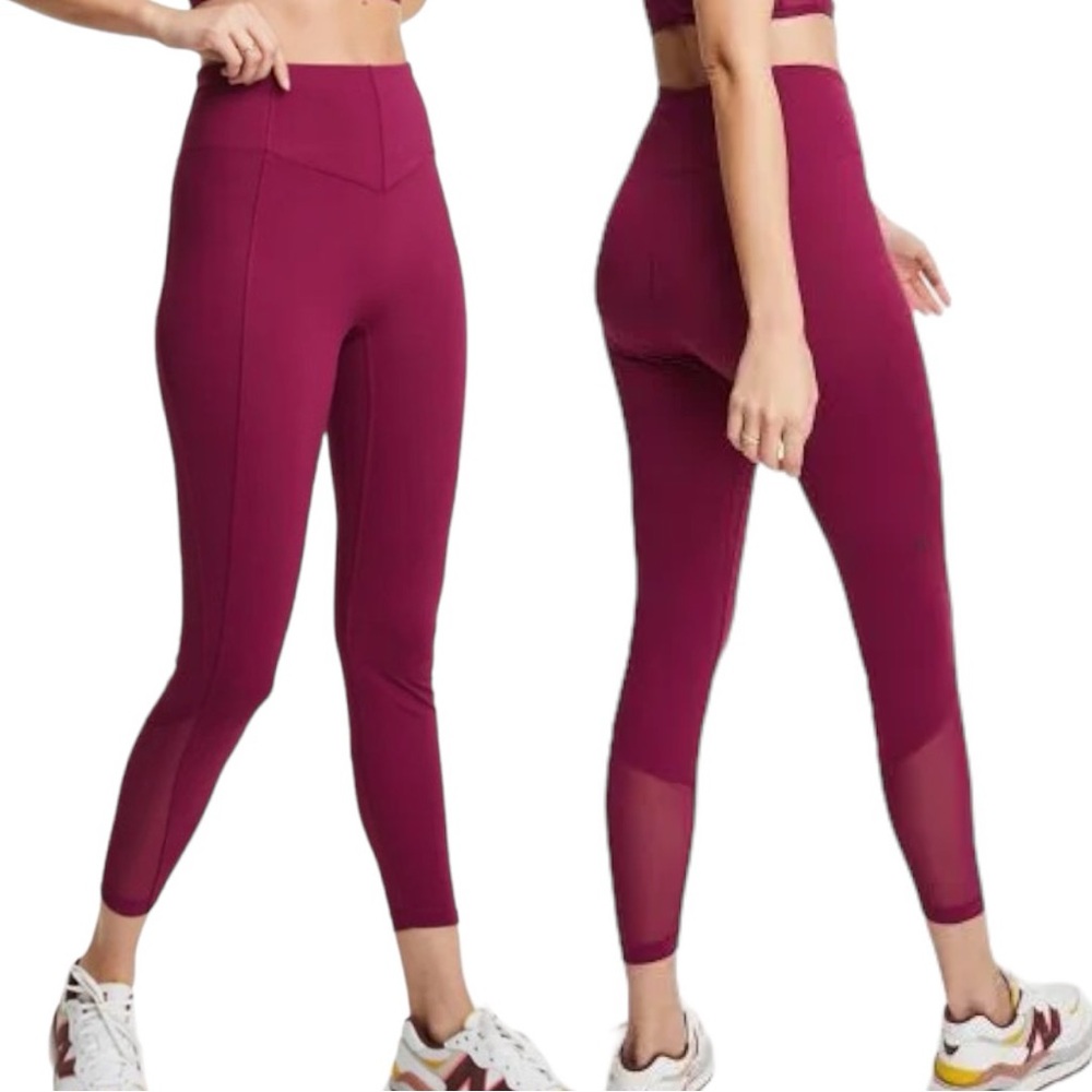Le Ore Andria Mesh Panel Ankle Legging in Burgundy size XXS